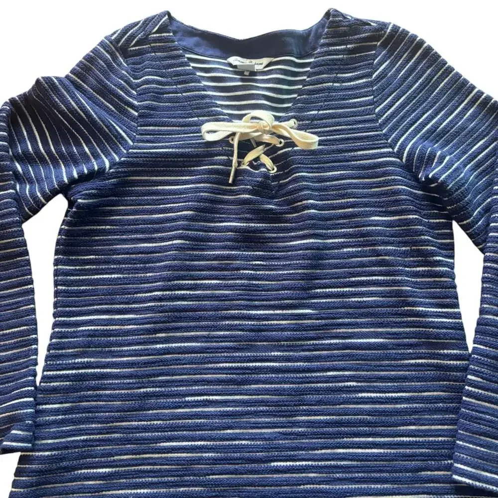 Tommy Bahama Navy White Stripe Lace-Up Pullover Top Size Small Coastal